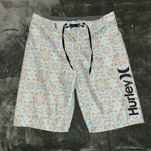 Hurley Swim Trunks Boardshorts Mens 29 Blue Floral Geometric Stretch Surfing